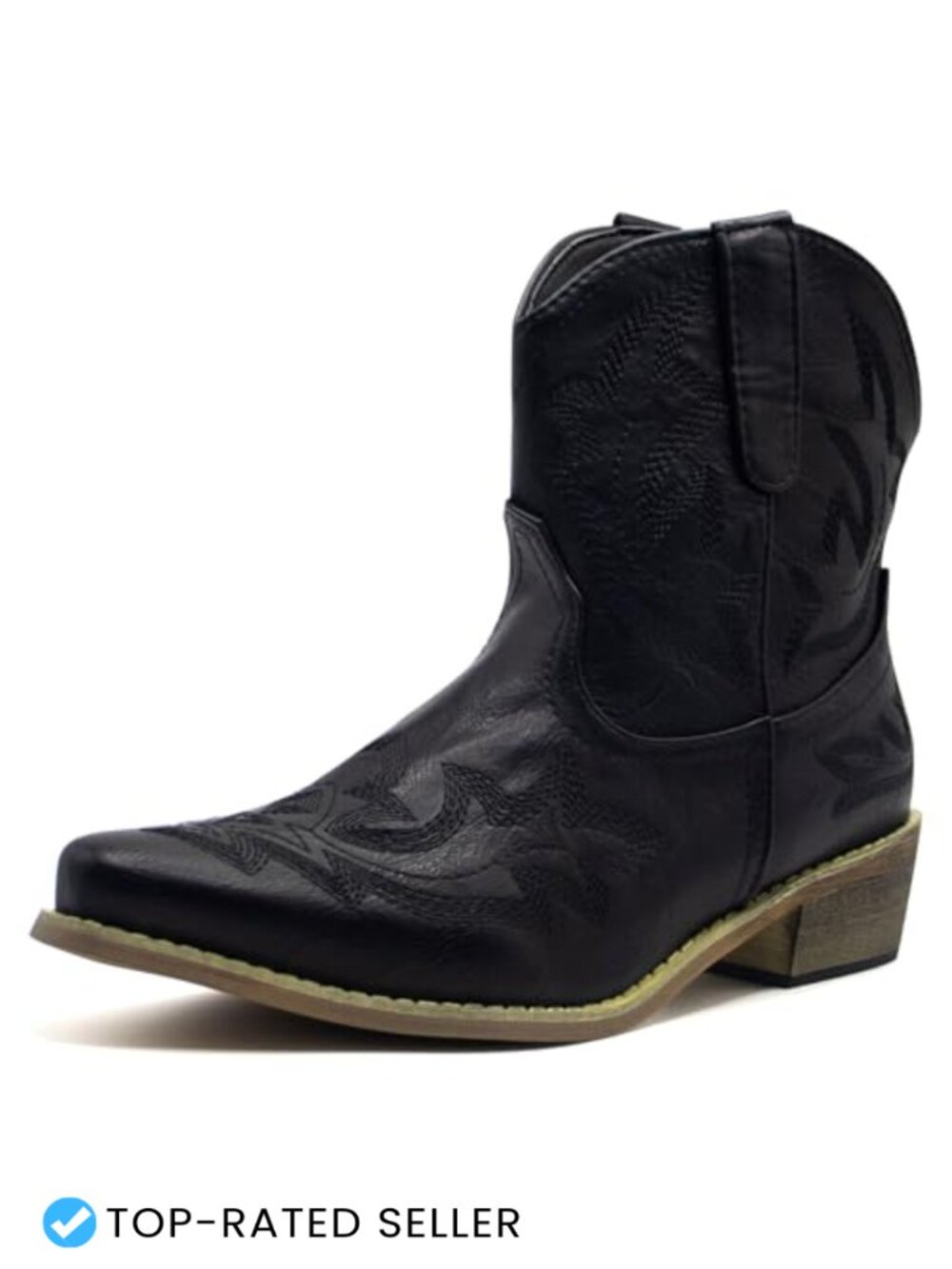 Western Cowgirl Ankle Booties Pointed Toe Chunky Heel Embroidered Boots